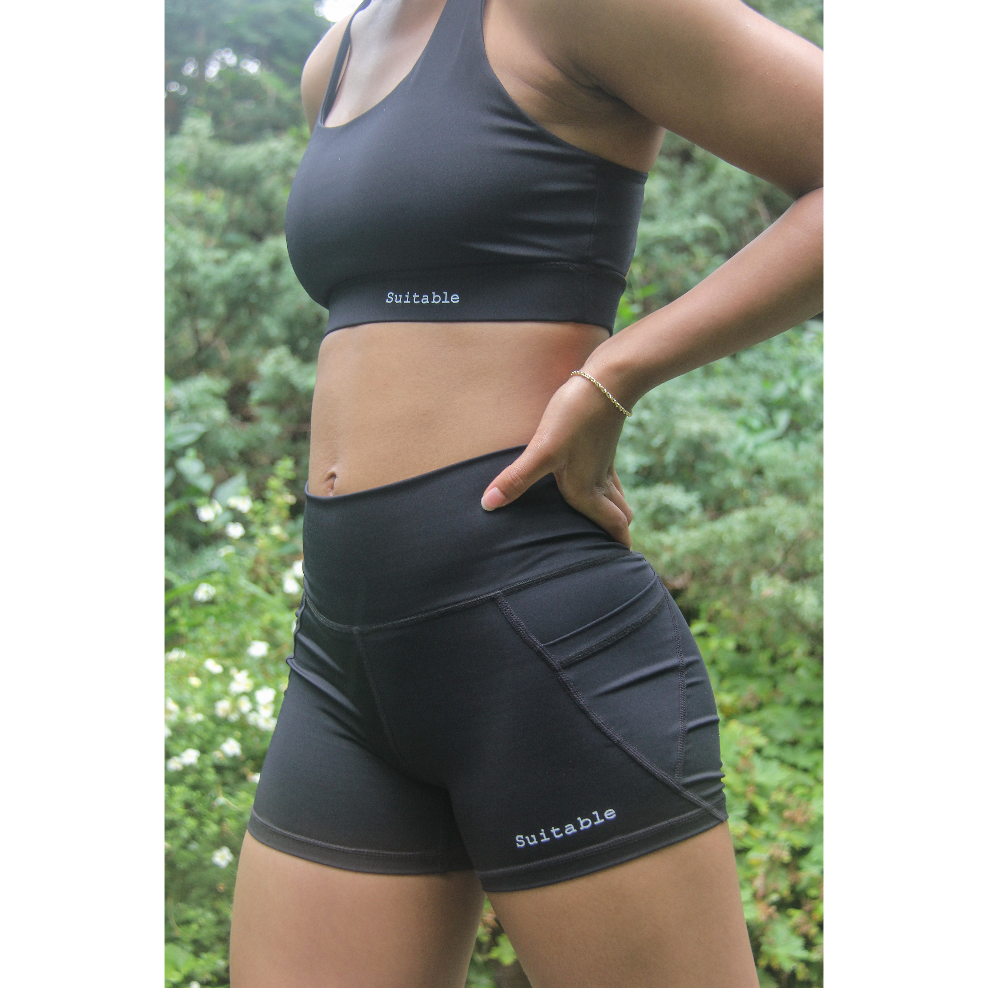 Adult Athletic apparel sports bra and shorts set in black